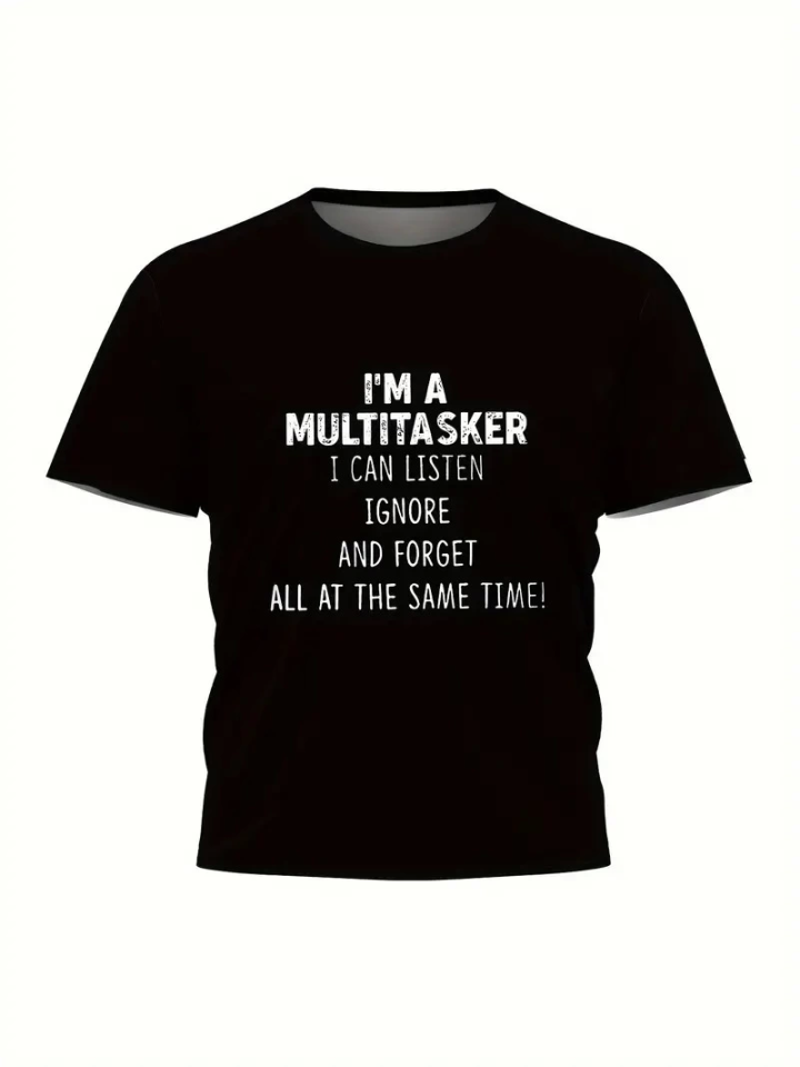 Baskılı Oversize Bisiklet Yaka T-shirt - Siyah