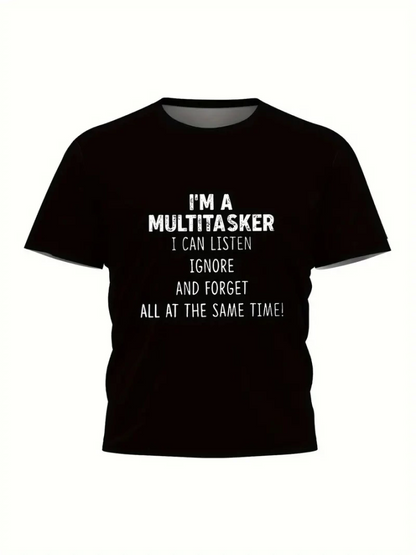 Baskılı Oversize Bisiklet Yaka T-shirt - Siyah