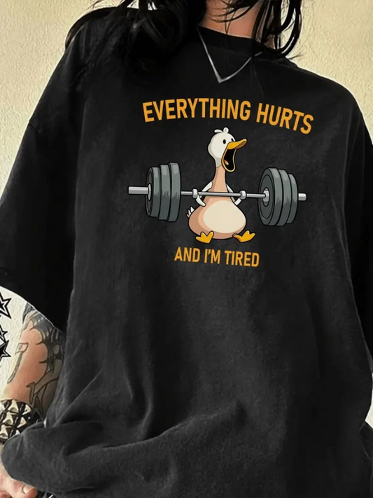 Baskılı Oversize Bisiklet Yaka T-shirt - Siyah