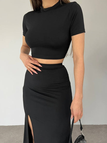 Eteği Yırtmaçlı Sandy Crop Takım -Siyah