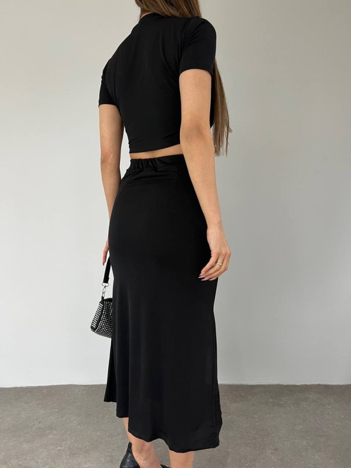 Eteği Yırtmaçlı Sandy Crop Takım -Siyah