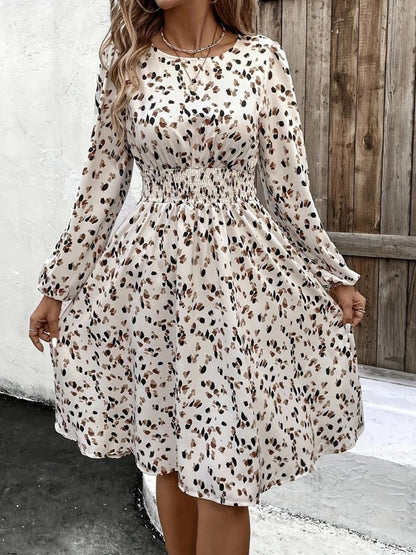 Kadın Uzun Kollu Bot Yaka Beli Lastikli Midi Süprem Elbise