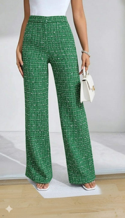 Kadın Yüksek Bel Paçaya Doğru Geniş Dokuma Pantolon