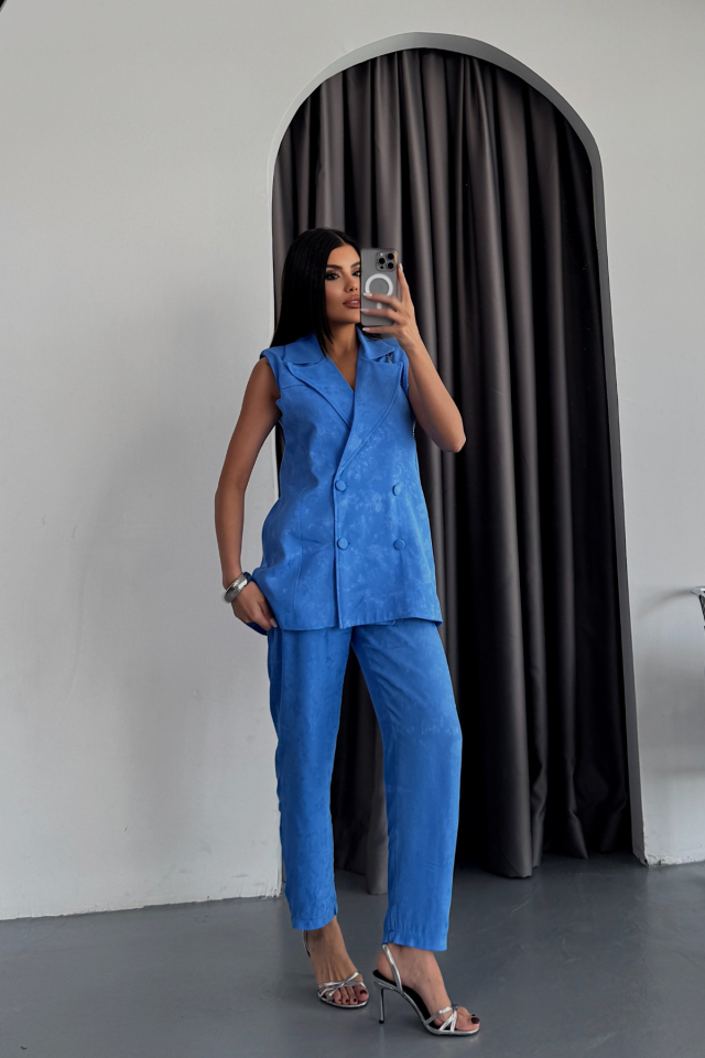 JAKAR KUMAŞ YELEK - PANTOLON TAKIM - Mavi