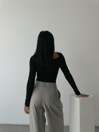 SANDY BODYSUİT ÖNDEN BAĞLAMA DETAYLI - Siyah