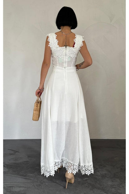 Beyaz Güpürlü Crop Ve Etek Takım