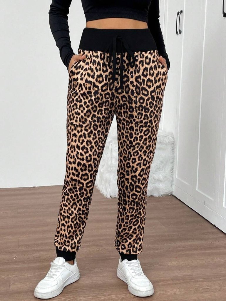 Kadın Yüksek Bel Bağcıklı Desenli Iki Iplik Pantolon