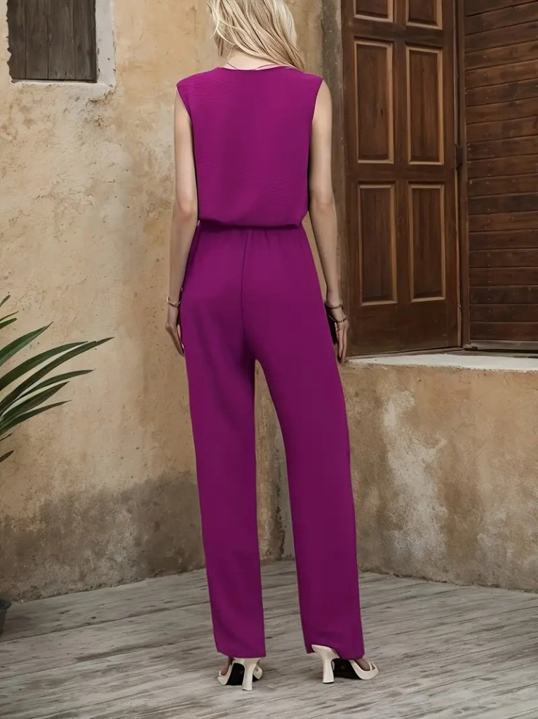 Kadın Kolsuz V Yakalı Aerobin Bluz Ve Belden Kuşaklı Pantolon Ikili Takım