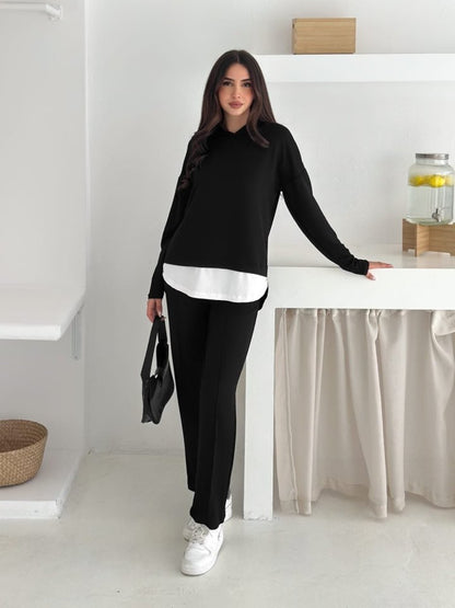 Kadın Kapşunlu Ve Atlet Detaylı Tunik Yüksek Bel Pantolunlu ıkılı Takım