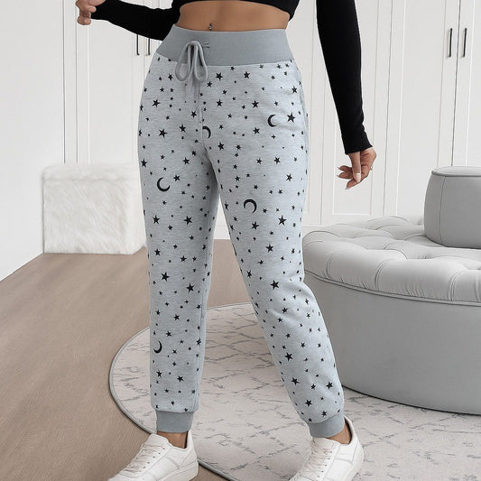 Kadın Yüksek Bel Bağcıklı Desenli Iki Iplik Pantolon