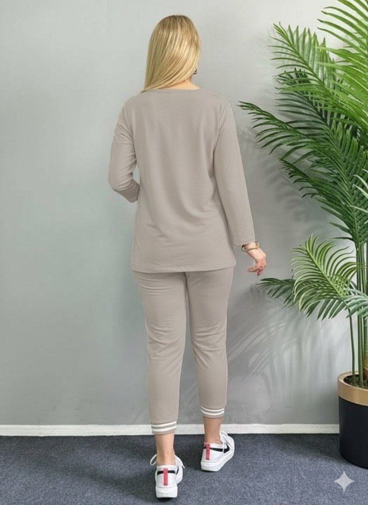 Kadın Uzun Kollu Ribana Detay Viskon Iki Iplik Ikili Takım