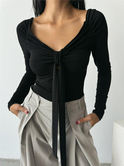 SANDY BODYSUİT ÖNDEN BAĞLAMA DETAYLI - Siyah