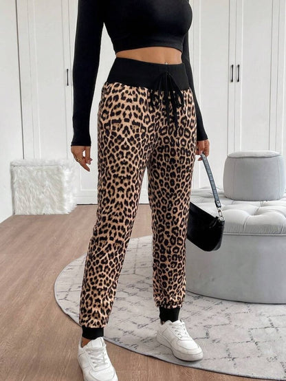 Kadın Yüksek Bel Bağcıklı Desenli Iki Iplik Pantolon