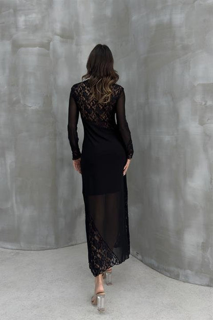 Almond Dantel Detaylı Tül Elbise 2659-8
