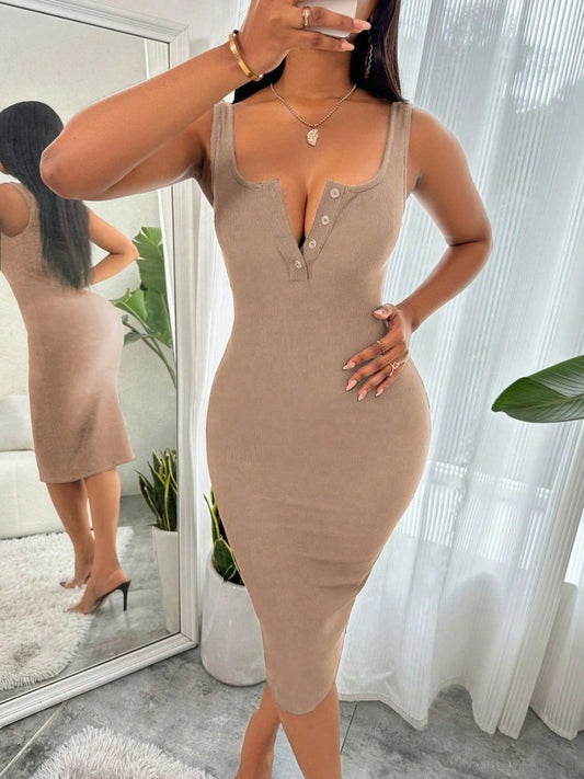 Kadın Askılı önü Düğmeli Midi Kaşkorse Elbise