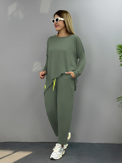 Kadın Iki Iplik Viskon Pamuk Kumaş Arma Detaylı Ikili Takım