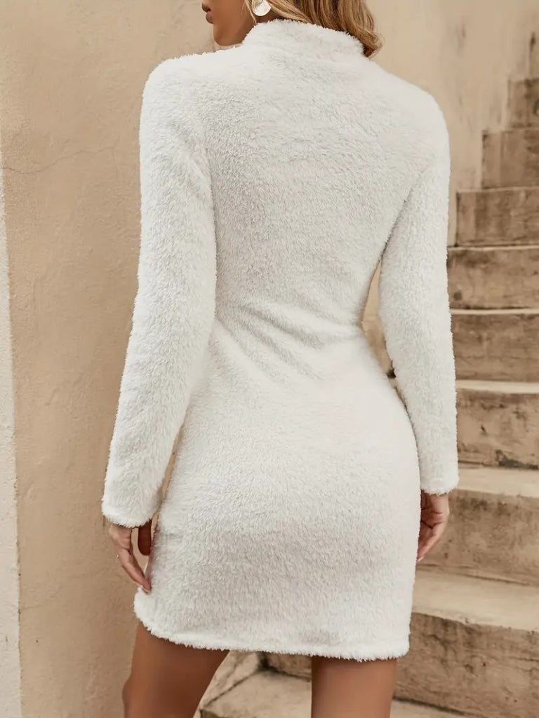 Kadın Uzun Kollu Peluş Mini Boy Elbise