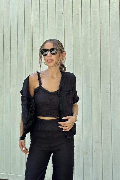 Siyah Askılı Büstiyer Ceket Ve Pantolon Takım