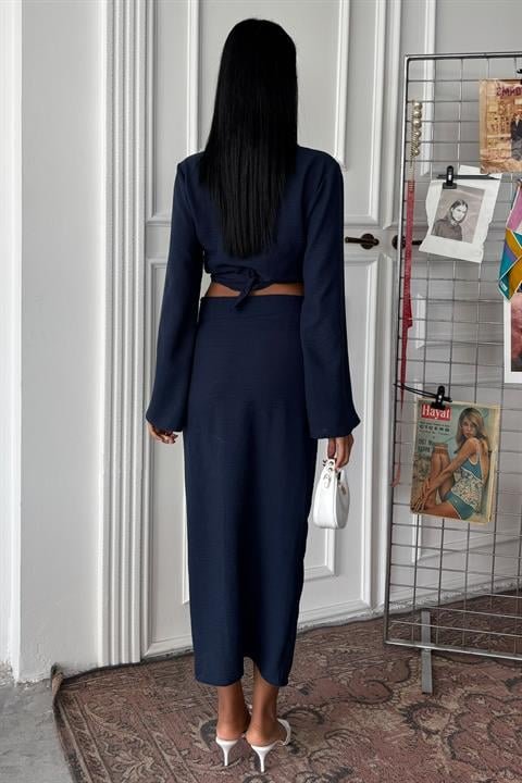 Crop Gömlekli Ve Eteği Büzgülü Tasarım Takım 10195