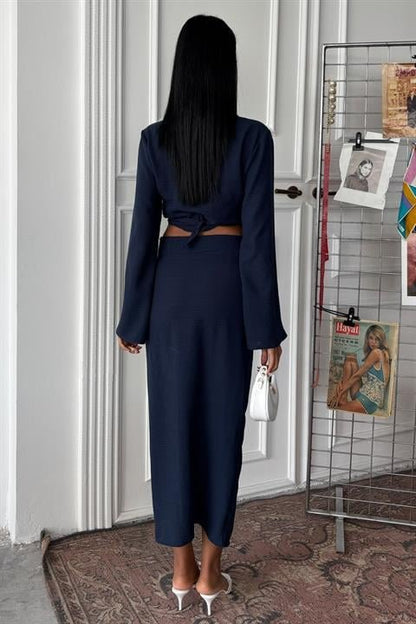 Crop Gömlekli Ve Eteği Büzgülü Tasarım Takım 10195