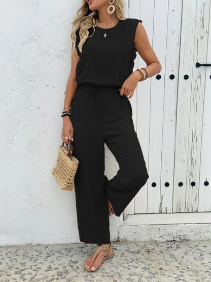 Kadın Kolsuz Bisiklet Yaka Aerobin Bluz Ve Bağcıklı Pantolon