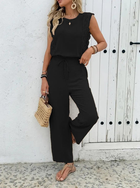 Kadın Kolsuz Bisiklet Yaka Aerobin Bluz Ve Bağcıklı Pantolon