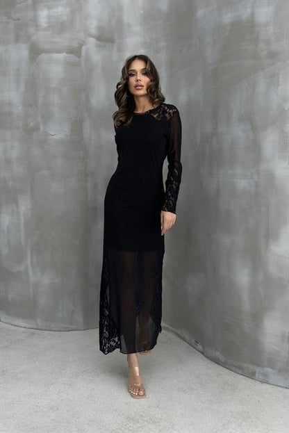 Almond Dantel Detaylı Tül Elbise 2659-8