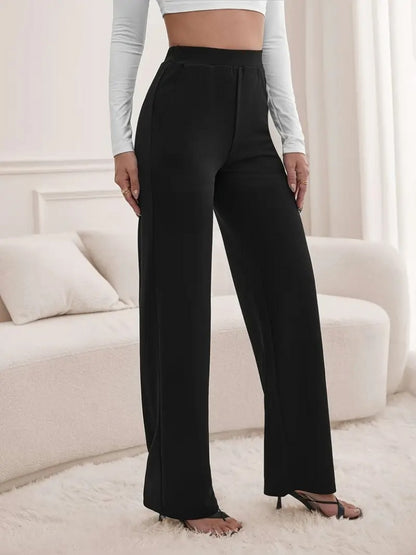 Kadın Yüksek Bel Cepli Geniş Kesim Ithal Krep Pantolon