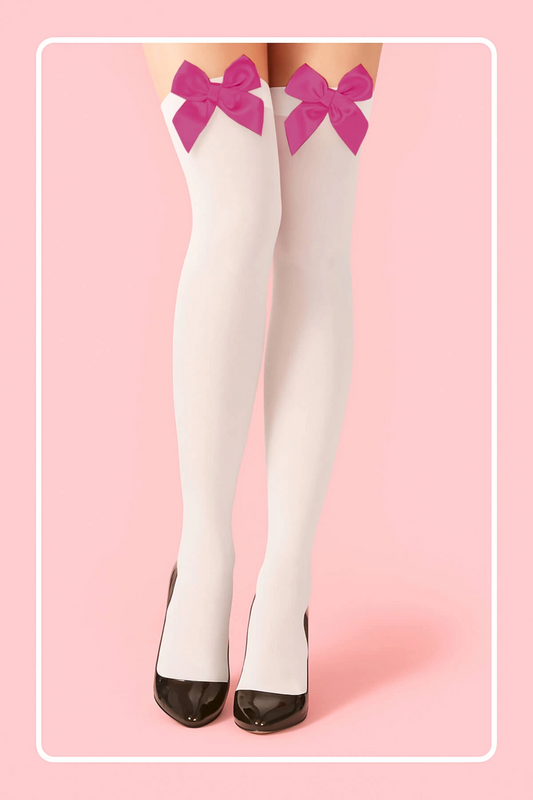 Fuşya Fiyonklu Beyaz Jartiyer Çorabı TM1379