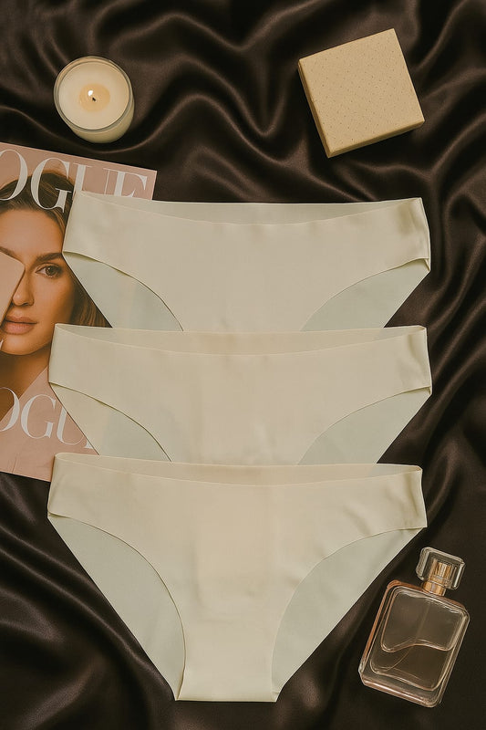 Kadın Beyaz Dikişsiz Slip Külot 3 lü Set - İz Yapmayan Microfiber İç Giyim