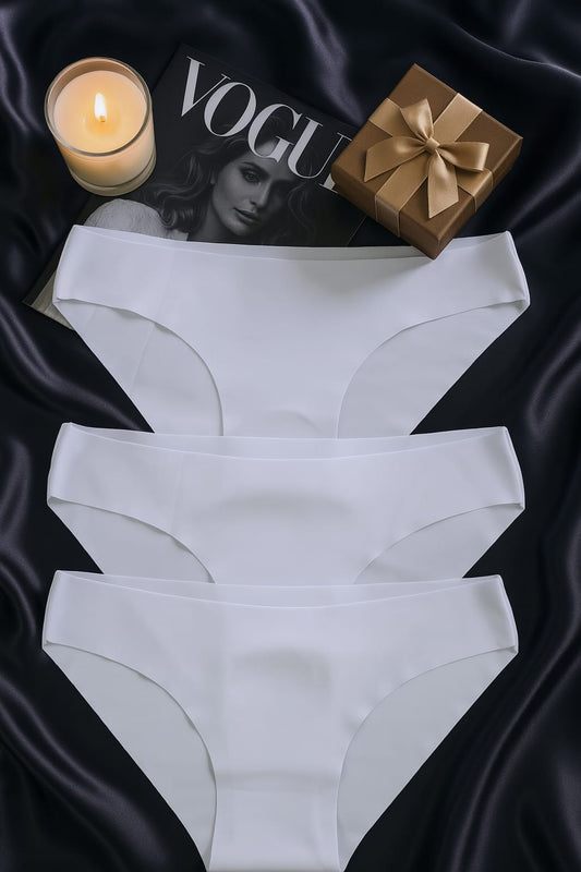 Kadın Beyaz Dikişsiz Slip Külot 3 lü Set - İz Yapmayan Microfiber İç Giyim