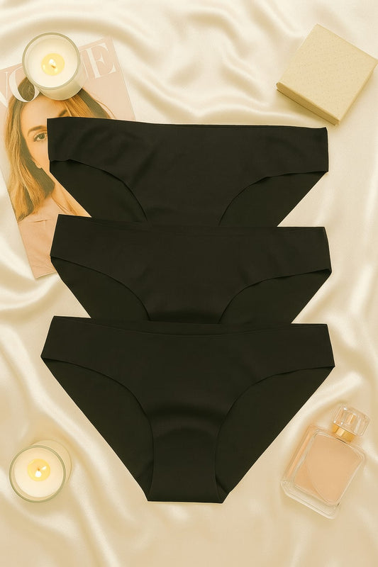Kadın Siyah Dikişsiz Slip Külot 3 lü Set - İz Yapmayan Microfiber İç Giyim
