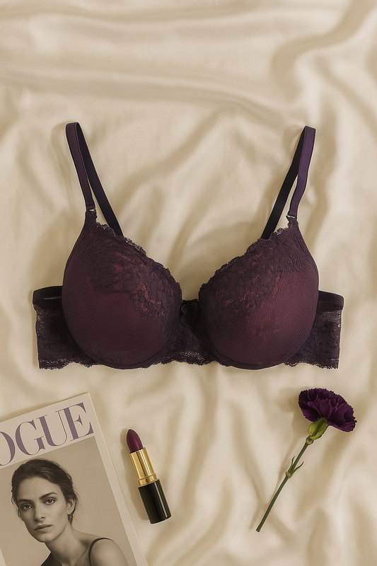 Mor Dantel Detaylı Push Up Sütyen Takımı