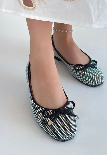 Potte Siyah Saten Babet Ayakkabı