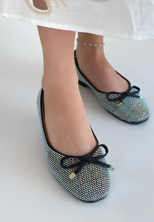 Potte Siyah Saten Babet Ayakkabı