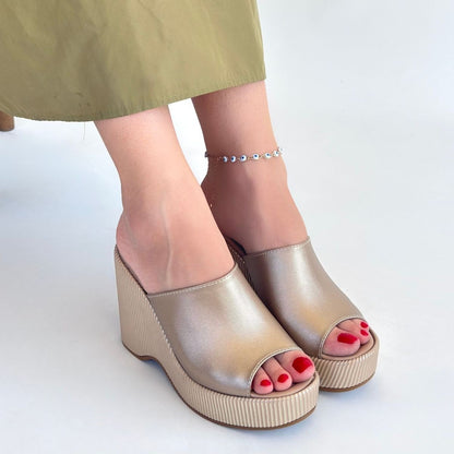 Tlay Bej Cilt Dolgu Topuk Terlik