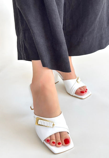 Sief Beyaz Rugan Topuklu Terlik