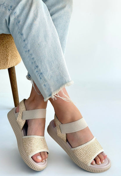 Jake Bej Hasır Cilt Sandalet