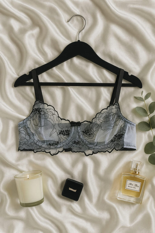 Siyah Çiçek Desenli Dantel Bralet  Külot İç Giyim Takımı